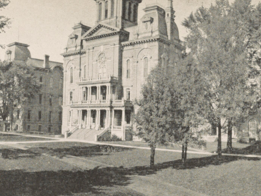 black and white photo of a building
